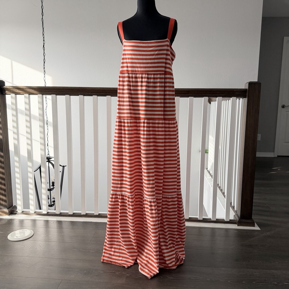 Old Navy L‎ Tiered Boho Maxi Ribbon Strap Striped Flowy Coastal Resort Cottage